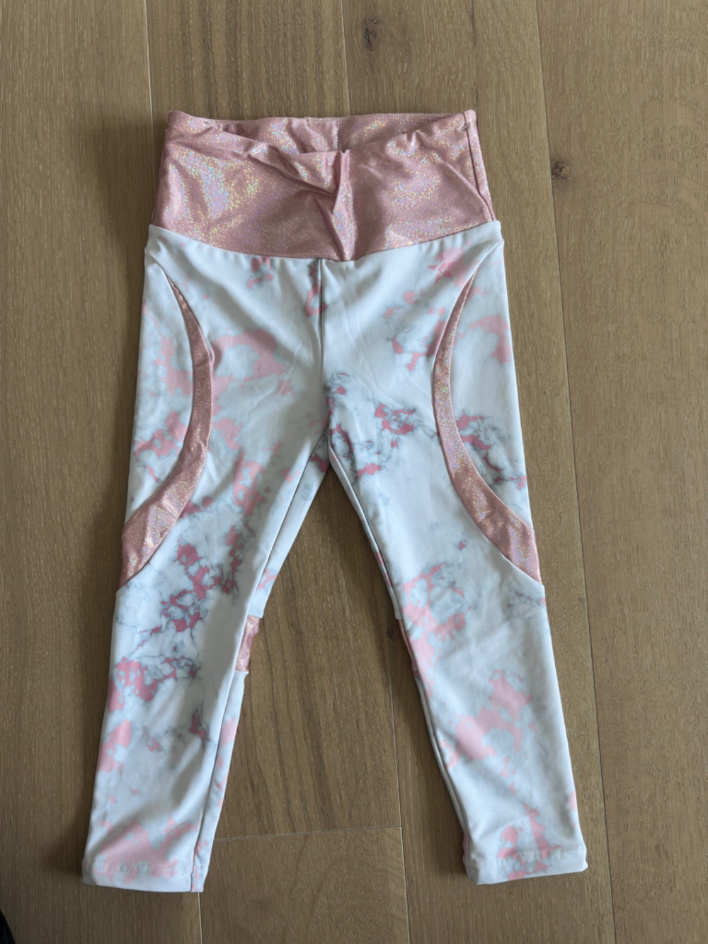 Rebel Cheer Athletics Marble Crop Leggings Youth Medium White Pink Athletic Pant